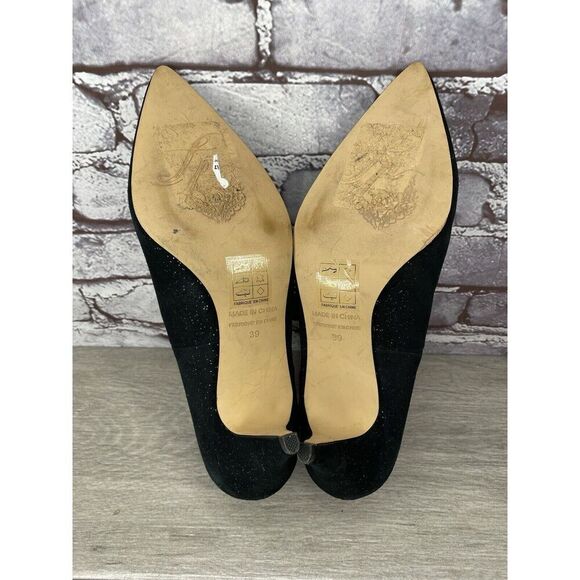 Free People Black Suede Glitter Slip On Pointed Toe Heels Women Sz 39EU/8.5M US - Picture 7 of 16